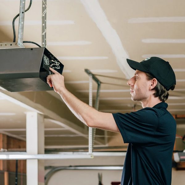 Technician servicing garage door opener in Sacramento CA — same-day repair